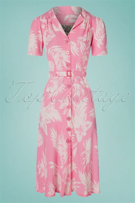 40s Lisa Dress in Pink Hawaii 